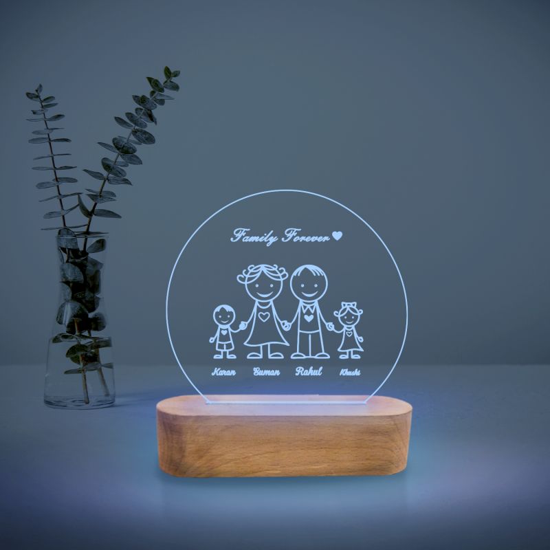 Personalized Name Led Lamp | Family Member Engraved Lamp | Gift for Mom & Dad | Home Decor Light (Multicolored Light)